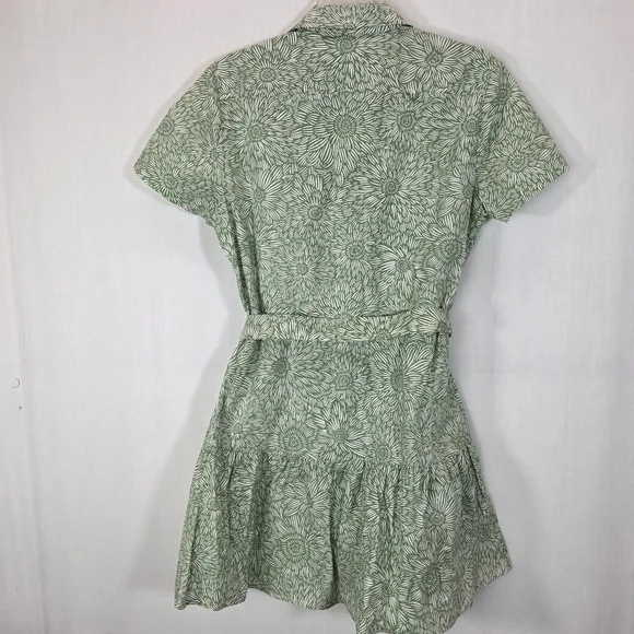 Amanda Uprichard Green & White Floral Belted Mini Shirt Dress - Size L - Picture 10 of 16